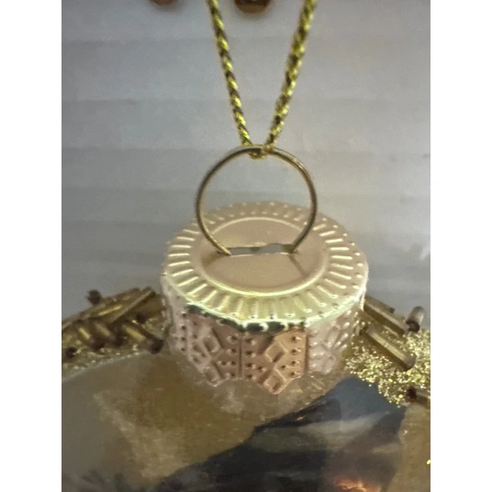 Gold Chickadee Bird Glass Disc Christmas Ornament Beaded Edge Pinecone Winter